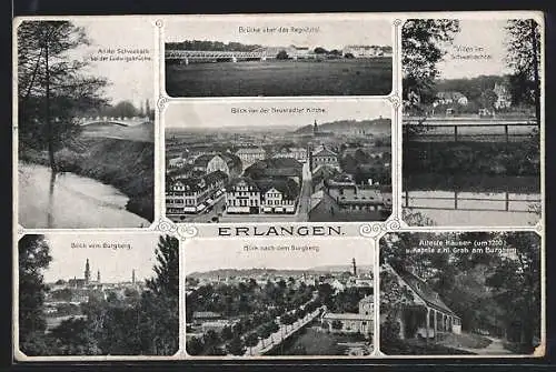 AK Erlangen, Villen im Schwabachtal, Blick von der Neustädter Kirche