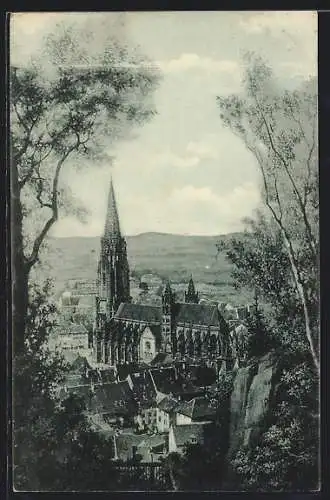AK Freiburg i. Br., Das Münster vom Schlossberg gesehen