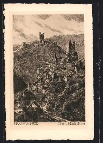 Künstler-AK Manderscheid, Ober- und Niederburg
