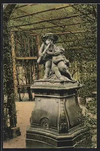 AK Würzburg, Denkmal mit musizierenden Kindern in Parkanlage