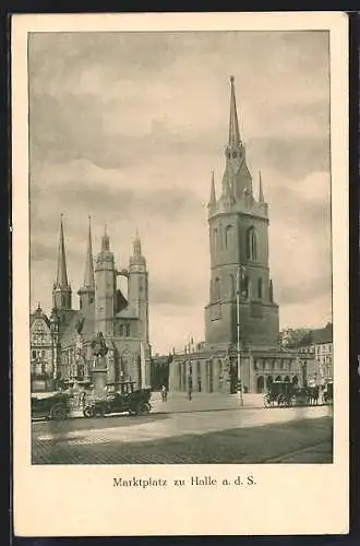 AK Halle a. d. Saale, Marktplatz mit Fahrzeugen