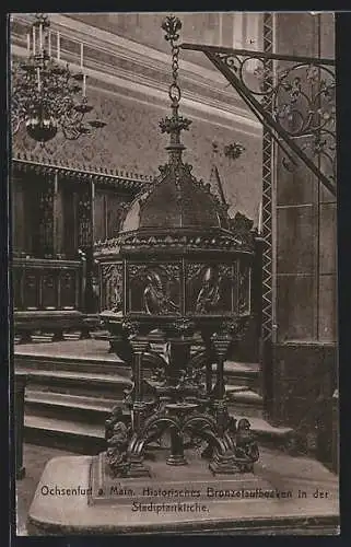 AK Ochsenfurt a. Main, Bronzetaufbecken in der Stadtpfarrkirche