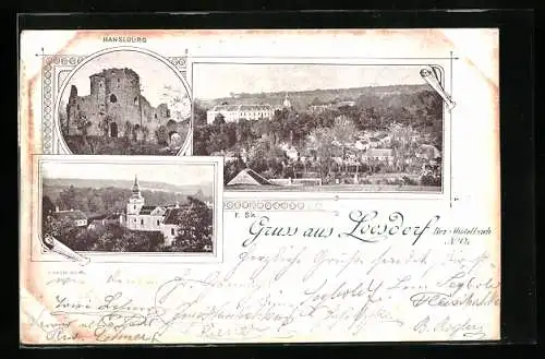 AK Loosdorf /N.Oe., Hanslburg, Ortsansicht und Kirche
