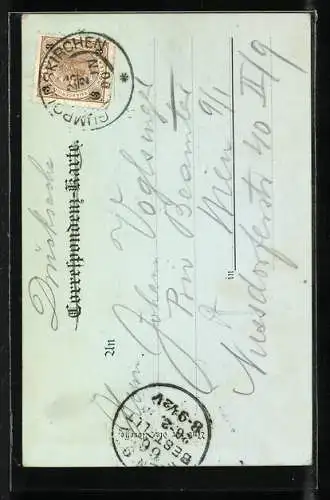 Mondschein-AK Anninger, Hirsch mit Kuh und Schutzhütte