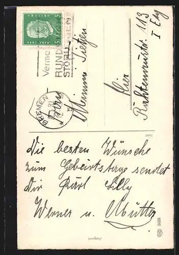 Künstler-AK Junge und Mädchen auf einem Motorrad, Glückwunsch zum Geburtstag