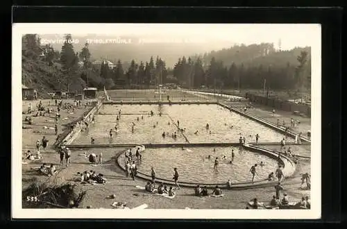 AK Friedrichstal i. Rsgb., Schwimmbad Spindlermühle mit Sprungturm