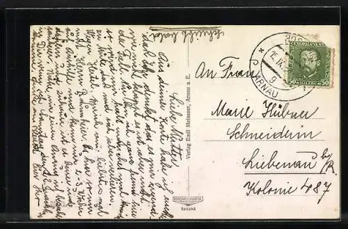 AK Arnau, Ringplatz mit Statue