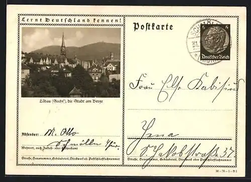 AK Löbau /Sachs., Ortsansicht, Ganzsache Lernt Deutschland kennen