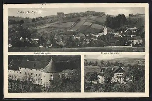 AK Gallspach, Ortspanorama, Pension Sonnenhof & Schloss Gallspach