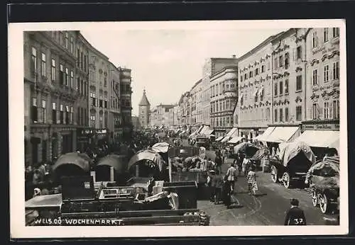 AK Wels, buntes Treiben auf dem Wochenmarkt