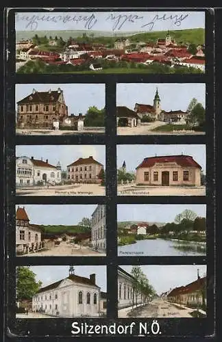 AK Sitzendorf, Kloster, Neustift, Pfarrhof und Villa Wieninger