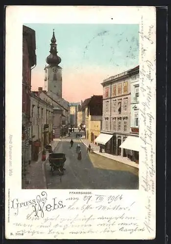 AK Wels, Pfarrgasse mit Blick zur Kirche