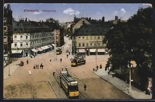 AK Chemnitz, Falkeplatz mit Strassenbahn