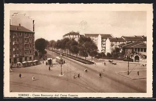 AK Torino, Corso Racconigi dal Corso Francia, Strassenbahn