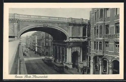 AK Genova, Ponte Monumentale, Strassenbahn