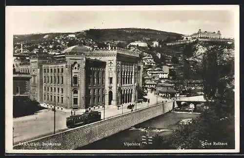 AK Sarajevo, Rathaus mit Strassenbahn