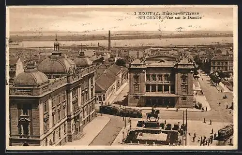 AK Belgrade, Vue sur le Danube, Strassenbahn