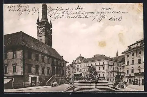 AK Olmütz, Oberring, Rathaus und Cäsarbrunnen