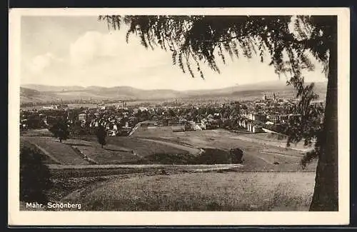 AK Mähr. Schönberg, Ortsansicht aus der Vogelschau