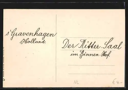 AK s Gravenhage, Het Binnenhof, Ritterzaal