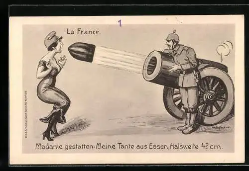 Künstler-AK Ad. Hoffmann: Madame gestatten: Meine Tante aus Essen, Halsweite 42 cm