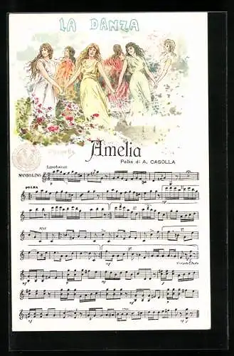 Künstler-AK sign. P. Scoppetta: La Danza, Amelia, Polka di. A. Casolla, Napoli