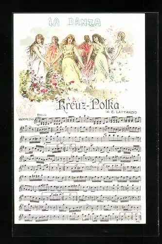 Künstler-AK sign. P. Scoppetta: La Danza, Kreuz-Polka di E. Lattanzio, Napoli