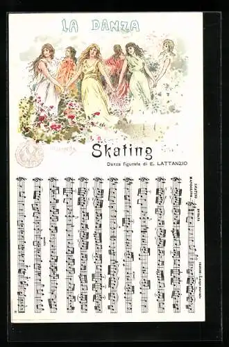 Künstler-AK sign. P. Scoppetta: La Danza, Skating, Danza figurata di E. Lattanzio, Napoli
