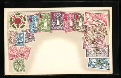 Künstler-AK Sansibar, Briefmarken und Wappen