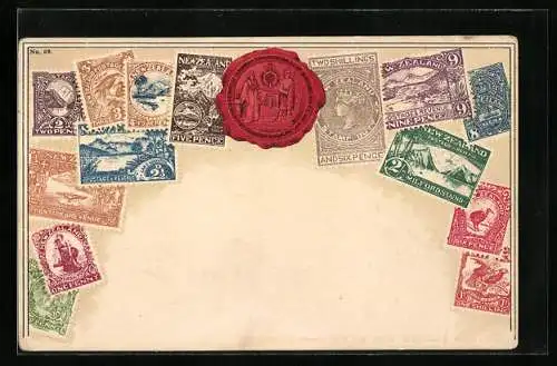 AK Neuseeland, Briefmarken und Siegel