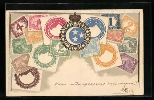 AK Briefmarken und Wappen Ägyptens, Krone