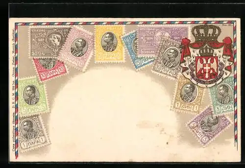 AK Carte philatélique, Bulgaria, bulgarische Briefmarken mit Wappen