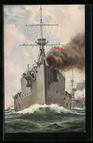 Künstler-AK Christopher Rave: Englisches Linienschiff Dreadnought unter Dampf, 1906