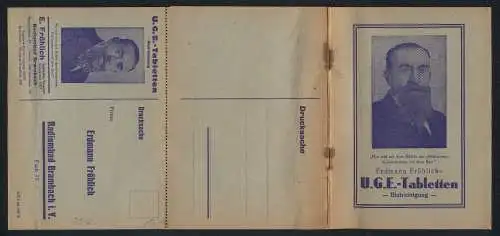Klapp-AK Reklame für Erdmann Fröhlich`s UGE-Tabletten mit eingehefteter Broschüre