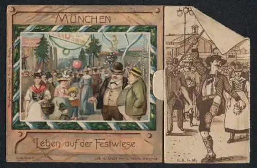 Mechanische-AK München, Oktoberfest, Leben auf der Festwiese, Münchner Kindl