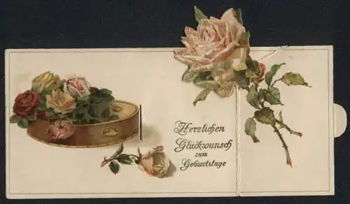 Mechanische-AK Ein Tamburin mit Rosen, eine Rose mit Pop-Up-Effekt