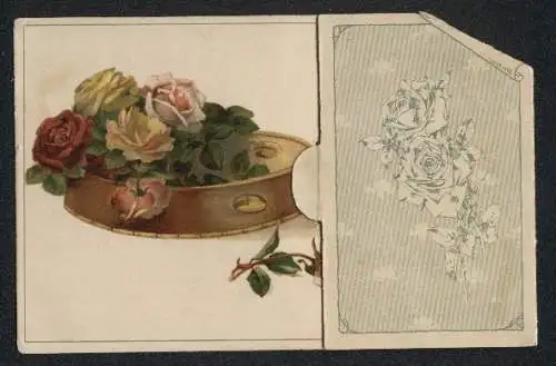 Mechanische-AK Ein Tamburin mit Rosen, eine Rose mit Pop-Up-Effekt