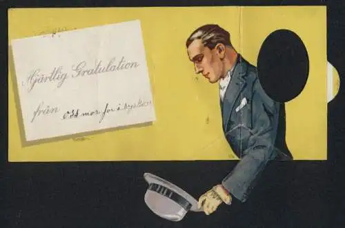 Mechanische-AK Ein Mann im Anzug zieh seinen Hut, Pop-Up-Effekt