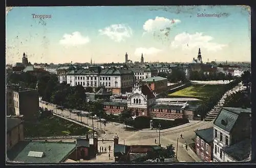 AK Troppau, Strasse Schlossring mit Gebäudeansicht