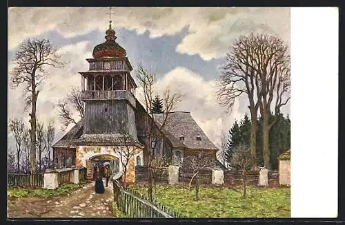 Künstler-AK Kremsier, Weg zur Kirche