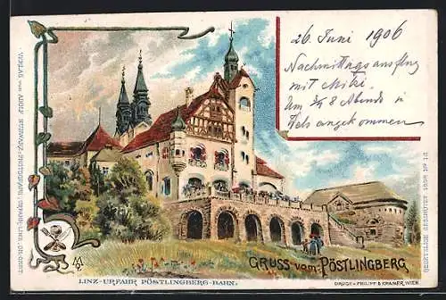 Lithographie Linz, Gasthaus Pöstlingberg