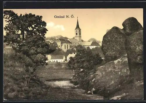 AK Gmünd /N.-Oe., Teilansicht mit Kirchturm