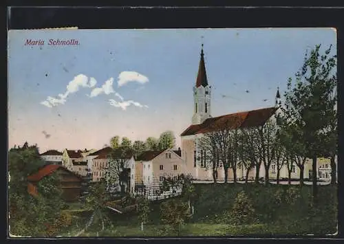 AK Maria Schmolln, Ortspartie mit der Kirche