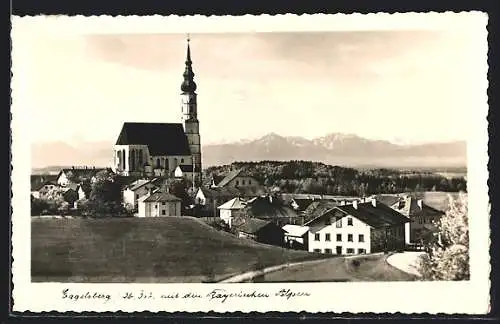 AK Eggelsberg, Ortsansicht gegen die Bayerischen Alpen