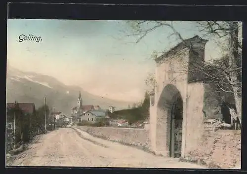 AK Golling /Salzach, Strassenpartie mit Blick zur Kirche