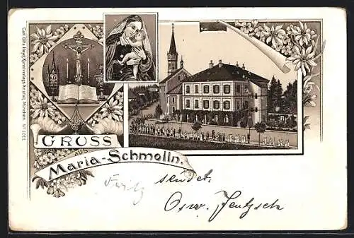 Lithographie Maria-Schmolln, Kirche, Prozession