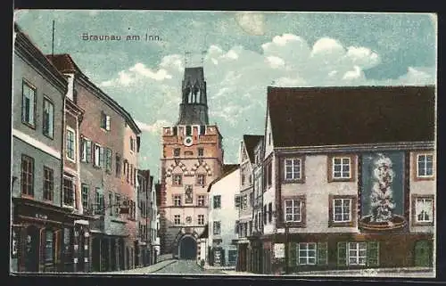 AK Braunau am Inn, Blick zum Stadtturm