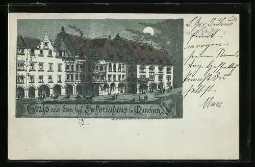 Künstler-AK München, Das Gasthaus Hofbräuhaus bei Mondschein