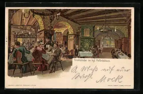 Künstler-AK München, Restaurant Königliches Hofbräuhaus, Einblick in die Trinkstube