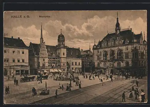 AK Halle / Saale, Partie am Marktplatz, Pferdekutsche